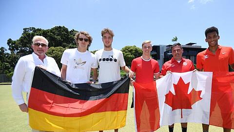 Das deutsche Team um Kapitän Boris Becker, Alexander Zverev und Jan-Lennard Struff (l-r) trifft unter anderem auf Kanada.
