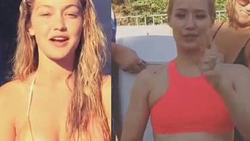 Die beiden Schönheiten Gigi Hadid (l.) und Iggy Azalea ließen sich im Bikini mit Eiswasser überschütten Die beiden Schönheiten Gigi Hadid (l.) und Iggy Azalea ließen sich im Bikini mit Eiswasser überschütten