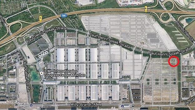Hier liegt die neue Unterkunft am Messegelände. Foto: Google Earth Hier liegt die neue Unterkunft am Messegelände. Foto: Google Earth