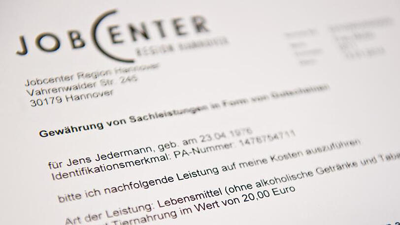 Muster eines Lebensmittelgutscheins für Hartz-IV-Empfänger.