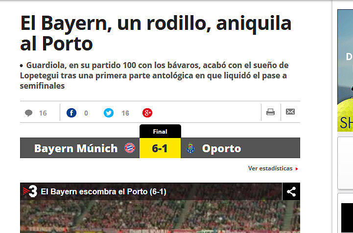 Spanien - Mundo Deportivo: "Bayern, eine Walze, vernichtet Porto"
