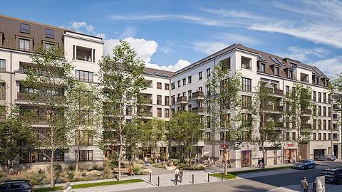 So soll der Neubau mit 186 Mietwohnungen ausschauen, wenn er fertig ist. Auch der Rewe kommt zur&uuml;ck.