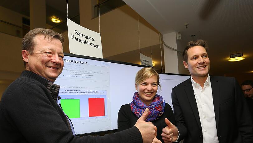 Jubel bei den Olympia-Gegnern Christian Hierneis,Katharina Schulze und Ludwig Hartmann. Jubel bei den Olympia-Gegnern Christian Hierneis,Katharina Schulze und Ludwig Hartmann.