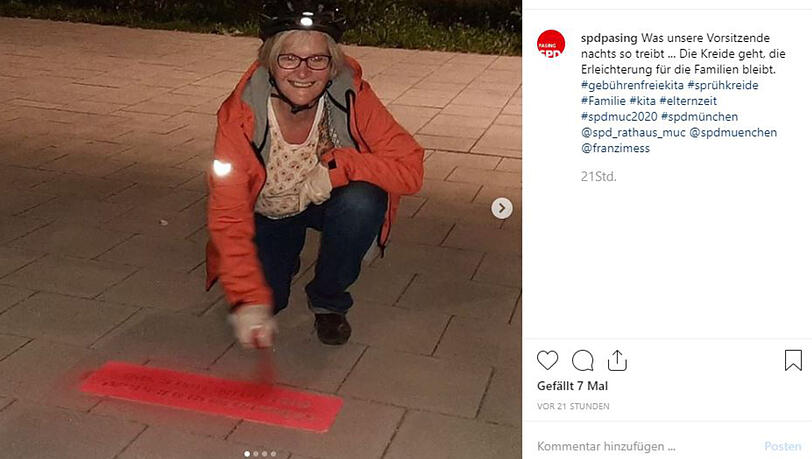 Auf Instagram postete die Pasinger SPD die Spray-Aktion. Auf Instagram postete die Pasinger SPD die Spray-Aktion.