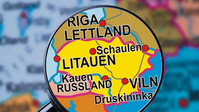 Karte des Grenzgebietes von Litauen, der russischen Enklave Oblast Kaliningrad und Belarus. Viele baltische Staaten fühlen sich seit dem russischen Angriff auf die Ukraine ebenfalls bedroht. Karte des Grenzgebietes von Litauen, der russischen Enklave Oblast Kaliningrad und Belarus. Viele baltische Staaten fühlen sich seit dem russischen Angriff auf die Ukraine ebenfalls bedroht.