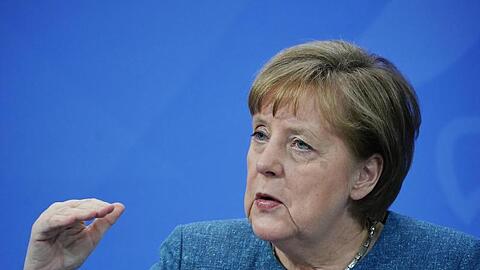 Bundeskanzlerin Angela Merkel während der Pressekonferenz nach dem Impfgipfel im Kanzleramt.