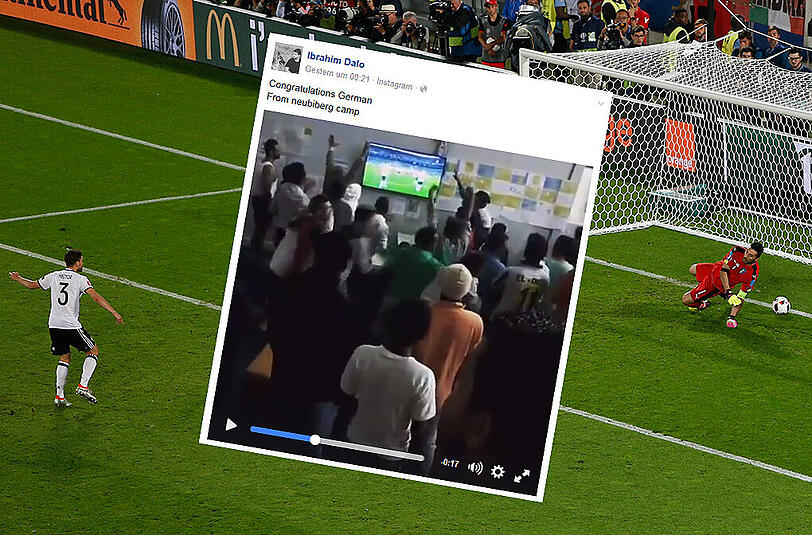 Befreiter Jubel nach dem Tor von Jonas Hector - jedoch nicht bei irgendeiner Public-Viewing-Party, sondern im Flüchtlingsheim in Neubiberg bei München.