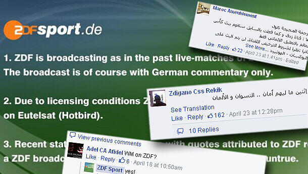 Ein Schwall an Facebook-Fans: Araber denken, das ZDF überträgt die FIFA-WM in Brasilien auf arabisch. Ein Schwall an Facebook-Fans: Araber denken, das ZDF überträgt die FIFA-WM in Brasilien auf arabisch.