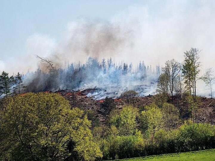 Rauch steht über einem Waldstück bei Gummersbach.
