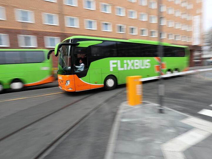 Busse des Fernbusanbieters FlixBus fahren vorbei. Foto: Lukas Görlach/Archivbild