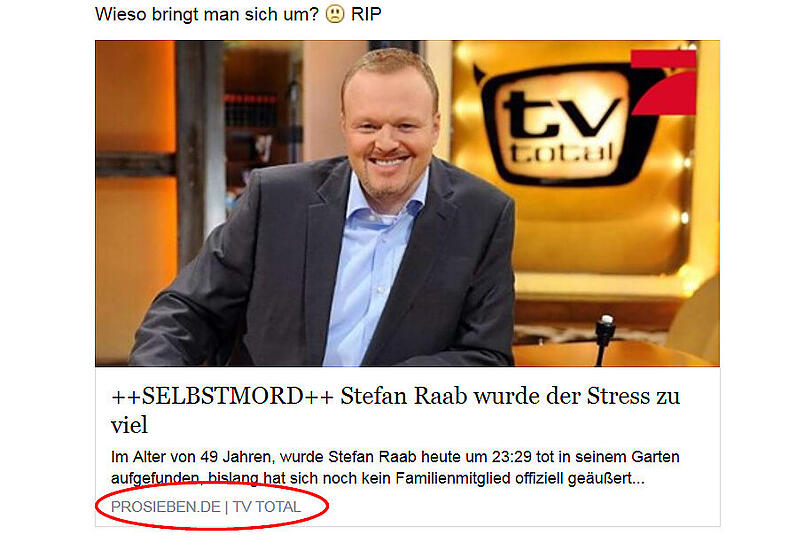 Dreiste Lüge: Die Facebook-Meldung über Stefan Raabs Tod ist ein Fake.