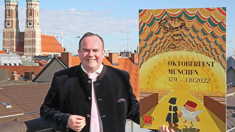 Der Wiesnchef und Münchner Wirtschaftsreferent Clemens Baumgärtner stellt das Wiesn-Plakat 2022 vor.