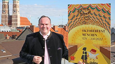 Der Wiesnchef und Münchner Wirtschaftsreferent Clemens Baumgärtner stellt das Wiesn-Plakat 2022 vor.