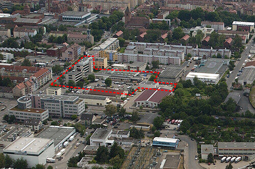 Das großzügige Areal (rot umrandet) in der Nordstadt bietet viel Raum für die Weiterbildung.