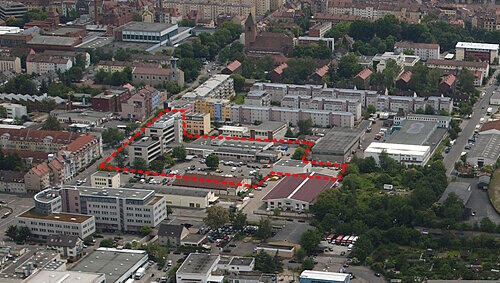 Das großzügige Areal (rot umrandet) in der Nordstadt bietet viel Raum für die Weiterbildung. Das großzügige Areal (rot umrandet) in der Nordstadt bietet viel Raum für die Weiterbildung.