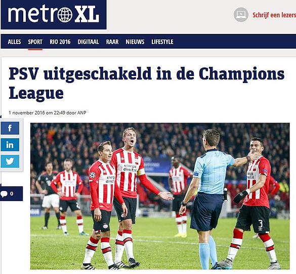 "PSV in der Champions League ausgeschaltet" - Metro (Niederlande)