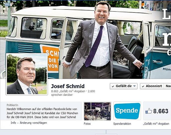 Das ist die Facebook-Präsenz von Reiters Herausforderer Josef Schmid. Der CSU-Politiker hat rund 1000 Likes mehr als sein Kontrahent.
