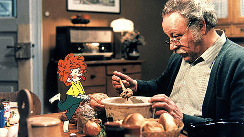 Meister Eder alias Gustl Bayrhammer mit dem Pumuckl.