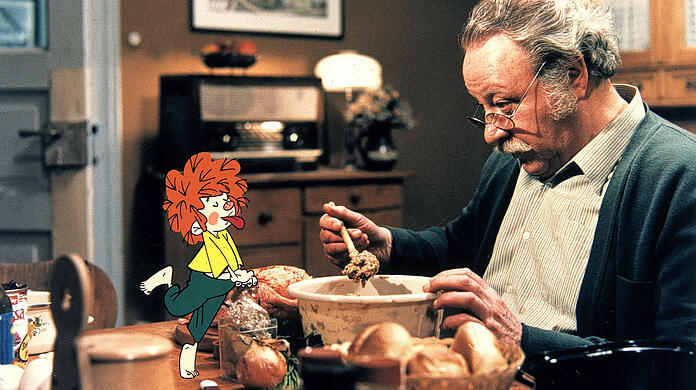 Meister Eder alias Gustl Bayrhammer mit dem Pumuckl.