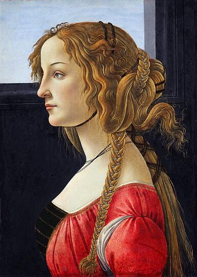 Diese Frisur vergisst man nicht: Sandro Botticelli hat hier vermutlich Simonetta Vespucci, das It-Girl der Renaissance, portr&auml;tiert.