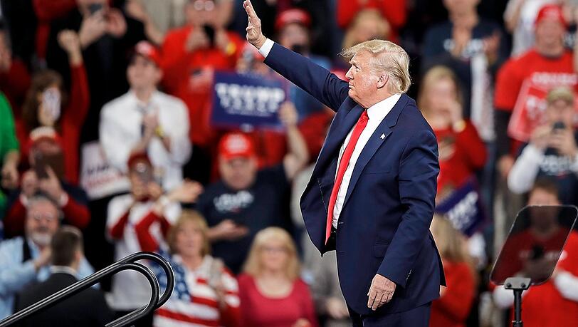 Donald Trump, damals Präsident der USA, während einer Wahlkampfveranstaltung 2019 im umkämpften Pennsylvania.  Matt Rourke/AP/dpa