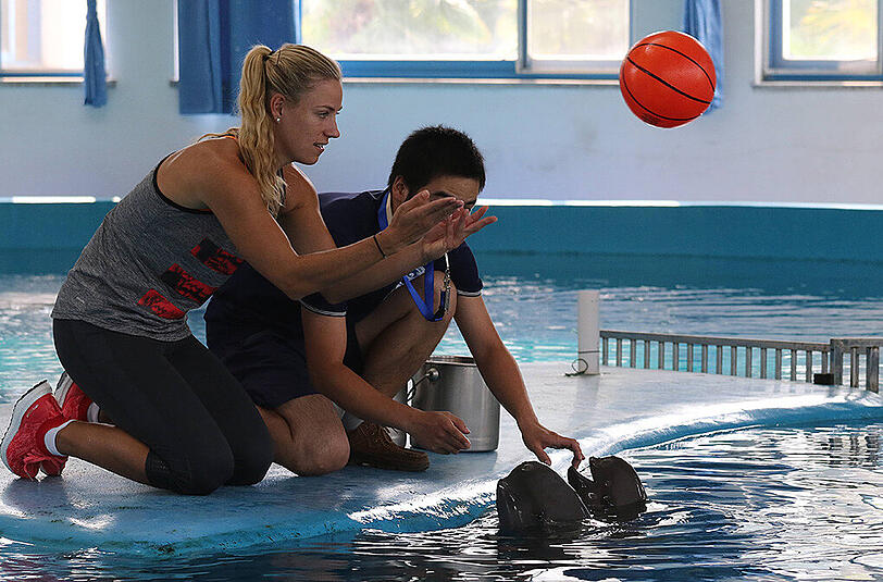 Angelique Kerber beim Besuch des Dolphin Research Center im chinesischen Wuhan.
