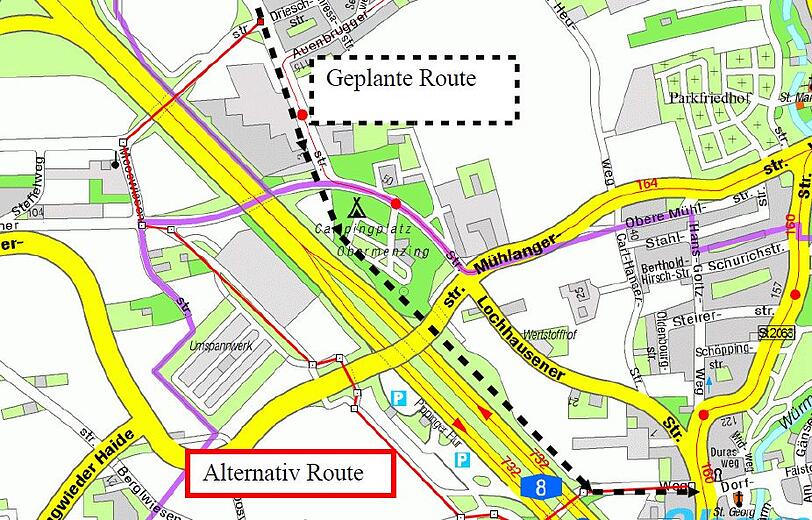 Die SPD-Fraktion im BA hat geplante Route und Alternativroute skizziert.