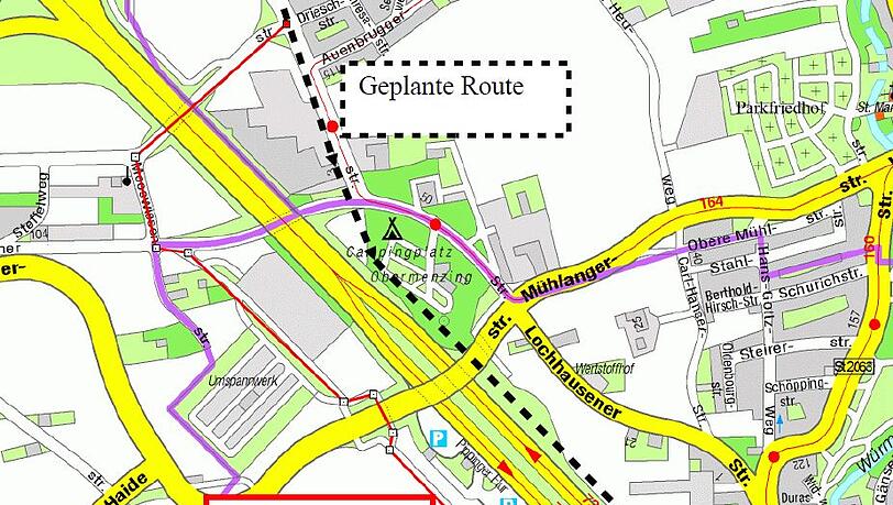 Die SPD-Fraktion im BA hat geplante Route und Alternativroute skizziert. Die SPD-Fraktion im BA hat geplante Route und Alternativroute skizziert.