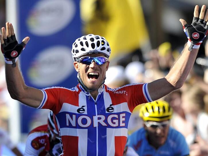 Der Norweger Thor Hushovd jubelt über den WM-Titel