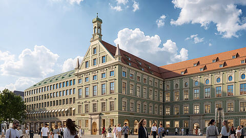 So soll ab 2029 die Fassade der Alten Akademie an der Neuhauser Stra&szlig;e mal aussehen, wenn die Bauarbeiten beendet sind. Hierin will der neue Eigent&uuml;mer Opes bis zu 120 Apartments als "Long-Stay-Konzept" betreiben lassen.