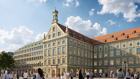 So soll ab 2029 die Fassade der Alten Akademie an der Neuhauser Stra&szlig;e mal aussehen, wenn die Bauarbeiten beendet sind. Hierin will der neue Eigent&uuml;mer Opes bis zu 120 Apartments als "Long-Stay-Konzept" betreiben lassen.