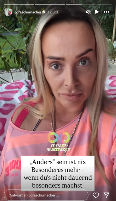 Cora Schumacher ist verärgert. Sie spricht in mehreren Instagram-Storys über ADHS und die queere Community. Cora Schumacher ist verärgert. Sie spricht in mehreren Instagram-Storys über ADHS und die queere Community.