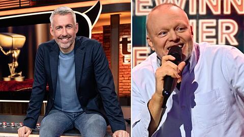 Sebastian Pufpaff (l.) ist seit 2021 das Gesicht der Sendung "TV total", die von 1999 bis 2015 von Stefan Raab präsentiert wurde. Der feiert nun mit "Du gewinnst hier nicht die Million" sein Comeback auf den Bildschirmen.