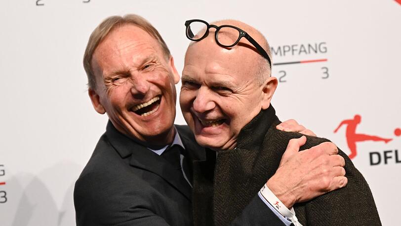 Hans-Joachim Watzke (l) und DFB-Präsident Bernd Neuendorf beim DFL-Neujahrsempfang.