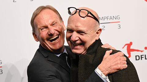 Hans-Joachim Watzke (l) und DFB-Präsident Bernd Neuendorf beim DFL-Neujahrsempfang.
