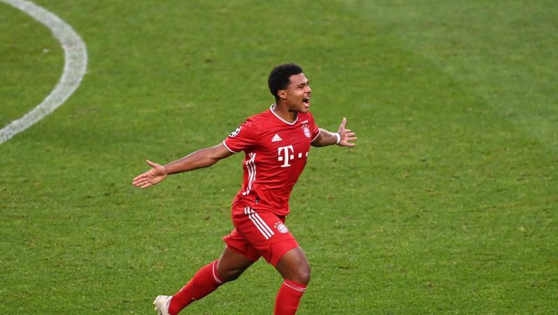 Serge Gnabry von FC Bayern München feiert den ersten Treffer. Foto: Michael Regan/Getty Images via UEFA/dpa Serge Gnabry von FC Bayern München feiert den ersten Treffer. Foto: Michael Regan/Getty Images via UEFA/dpa