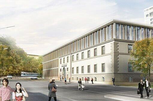 Und so soll's mal ausschauen: Mit diesem Entwurf hat das Münchner Büro "Hierl Architekten" den Realisierungswettbewerb für das künftige Verwaltungsgebäude der Paulaner-Brauerei gewonnen.
