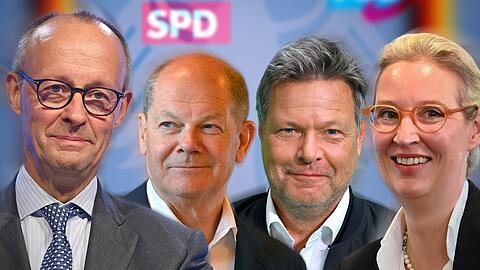 "Das Quadrell" mit (v.l.) Friedrich Merz (CDU/CSU), Olaf Scholz (SPD), Robert Habeck (Bündnis 90/Die Grünen) und Alice Weidel (AfD) war bei den Zuschauern beliebt.