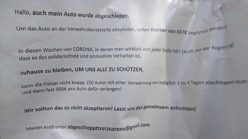 Mehrere Anwohner haben sich zusammen getan und wollen gegen die Abschleppung vorgehen.