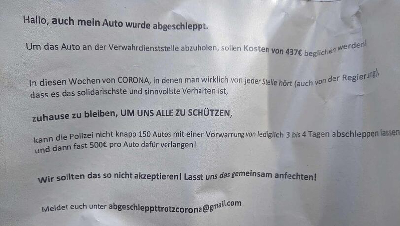 Mehrere Anwohner haben sich zusammen getan und wollen gegen die Abschleppung vorgehen.