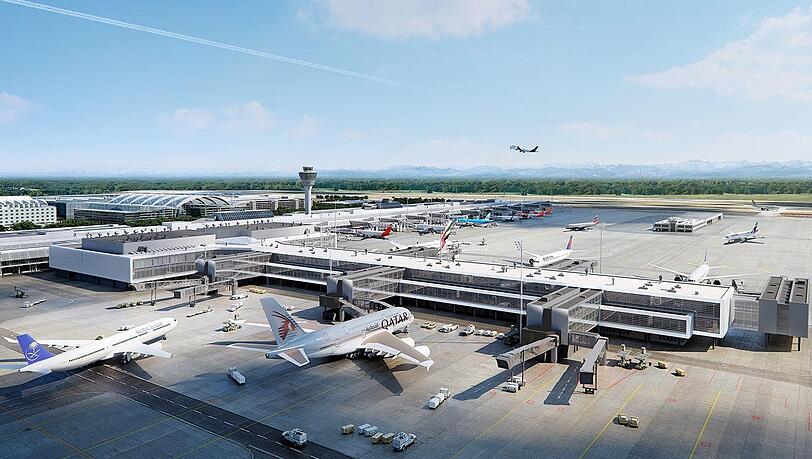 So soll der Flughafen München spätestens im Juni 2026 aussehen, wenn er in Betrieb geht.