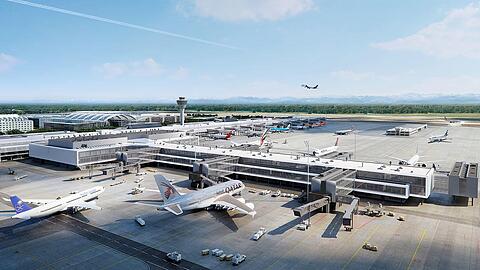 So soll der Flughafen München spätestens im Juni 2026 aussehen, wenn er in Betrieb geht.