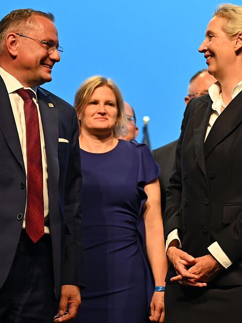 Das Spitzen-Duo Tino Chrupalla und Alice Weidel wird erneut best&auml;tigt.