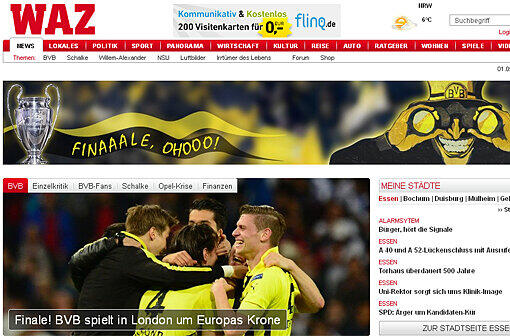 Die WAZ hat ein riesiges Banner auf ihrer Website und freut sich: "Borussia Dortmund hat beim Tanz in den Mai den Partner von der ganz großen Bühne geschleudert."