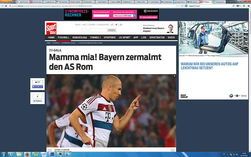 Die "Sportbild" titelt: "Mamma Mia! Bayern zermalmt den AS Rom"