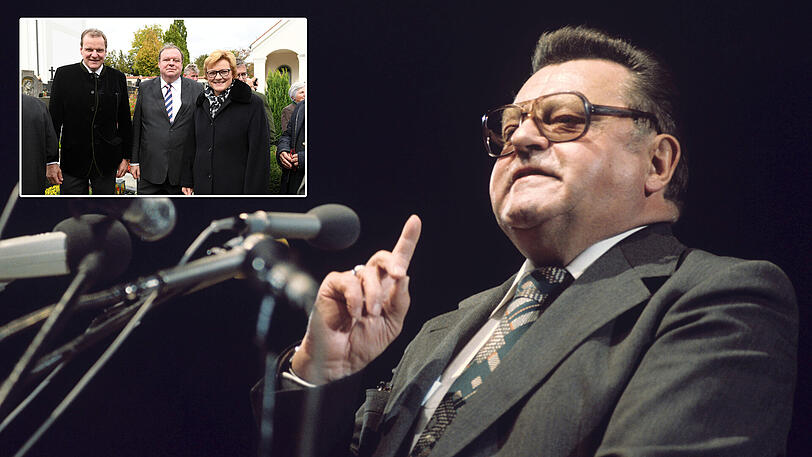 Am 3. Oktober vor 30 Jahren ist Franz Josef Strauß (gr. Bild) gestorben. Sein Sohn Max (Mitte, mit Schwester Monika und Bruder Franz Georg) bestreitet, dass er geheime Millionen hinterlassen hat.
