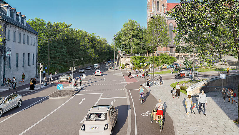 So soll die Kreuzung  am Giesinger Berg und an der Kreuzung zwischen Heilig-Kreuz-Kirche und Lutherkirche aussehen, wenn sie fertig ist.