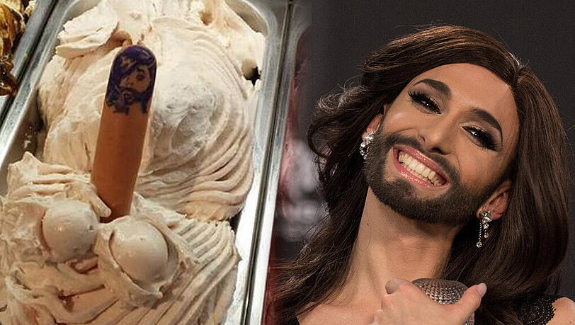 Links die Kreation des Verrückten Eismachers. Rechts das Original. Links die Kreation des Verrückten Eismachers. Rechts das Original.