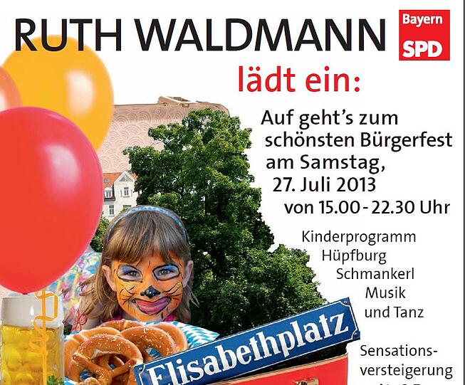 Mit diesem bunten, munteren Plakat wirbt die SPD fürs Schwabinger Sommerfest.
