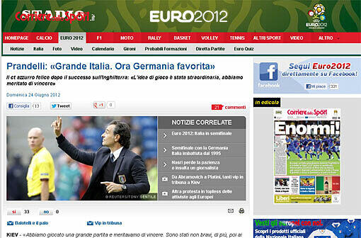 Italiens Coach Prandelli wird von "Corriere dello Sport" zitiert: "Deutschland ist der Favorit".